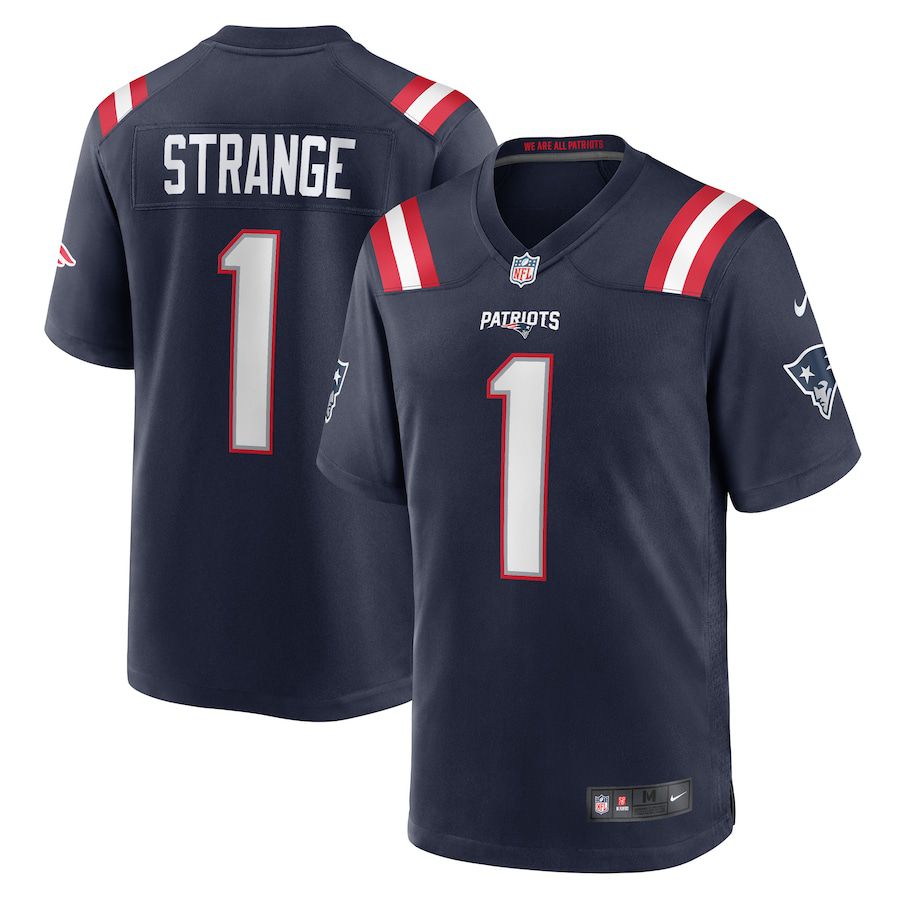 Men New England Patriots #1 Cole Strange Nike Navy 2022 NFL Draft First Round Pick Game Jersey